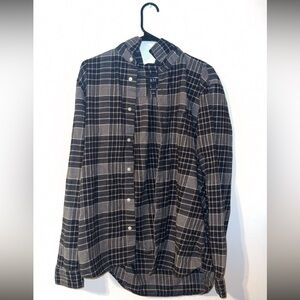 Gap Mens Large Plaid Flannel Gray Shirt Long Sleeve ButtonUp 100% Organic Cotton